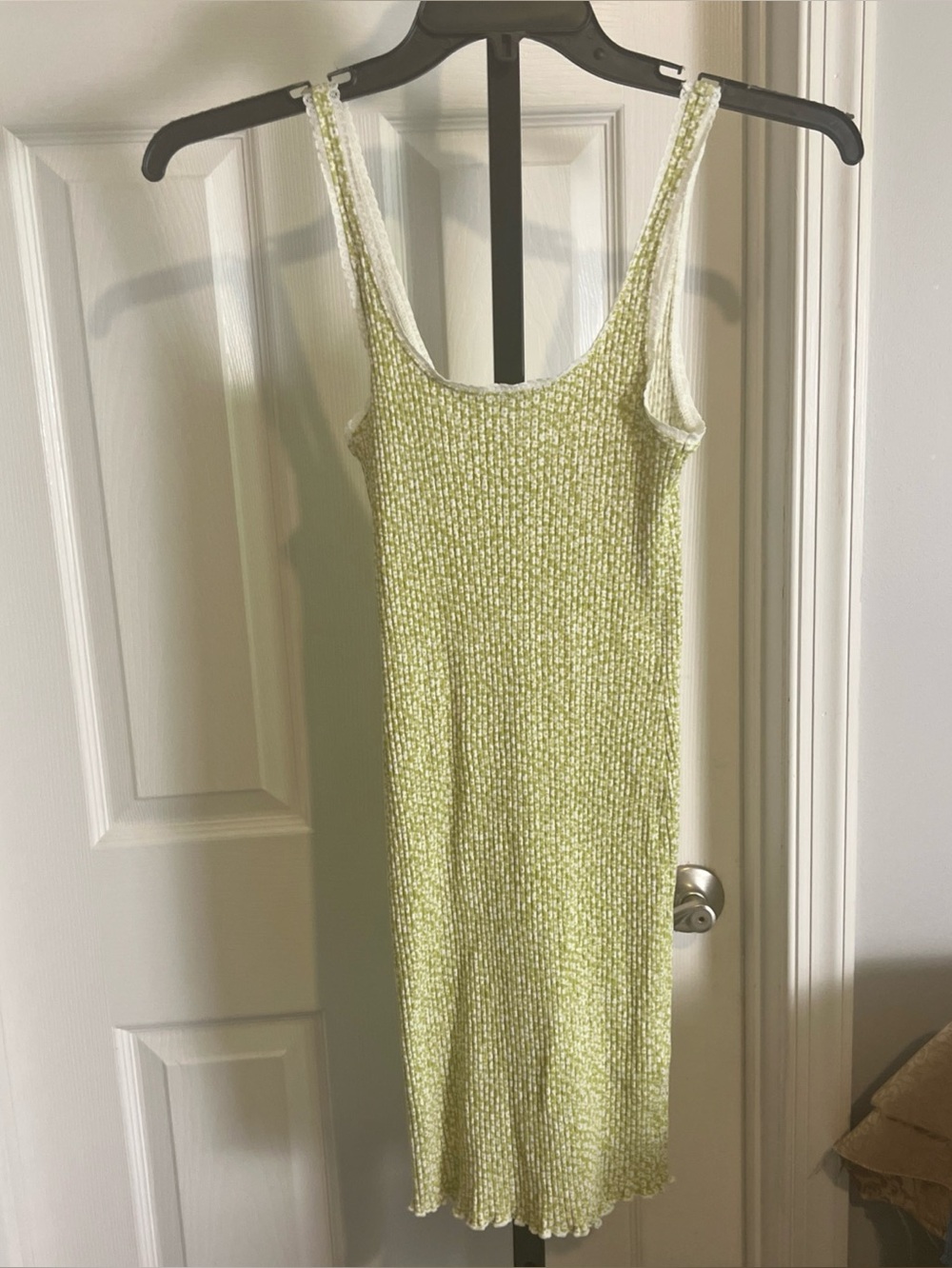 Billabong Sun Dress Small Green White Ditsy Floral Print Ribbed Sleeveless Lace